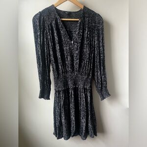 RAILS Zana Charcoal Abstract Animal Print Mini Dress Smocked Mobwife Modern S‎